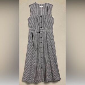 Banana Republic Linen Navy and White Striped Dress NWT